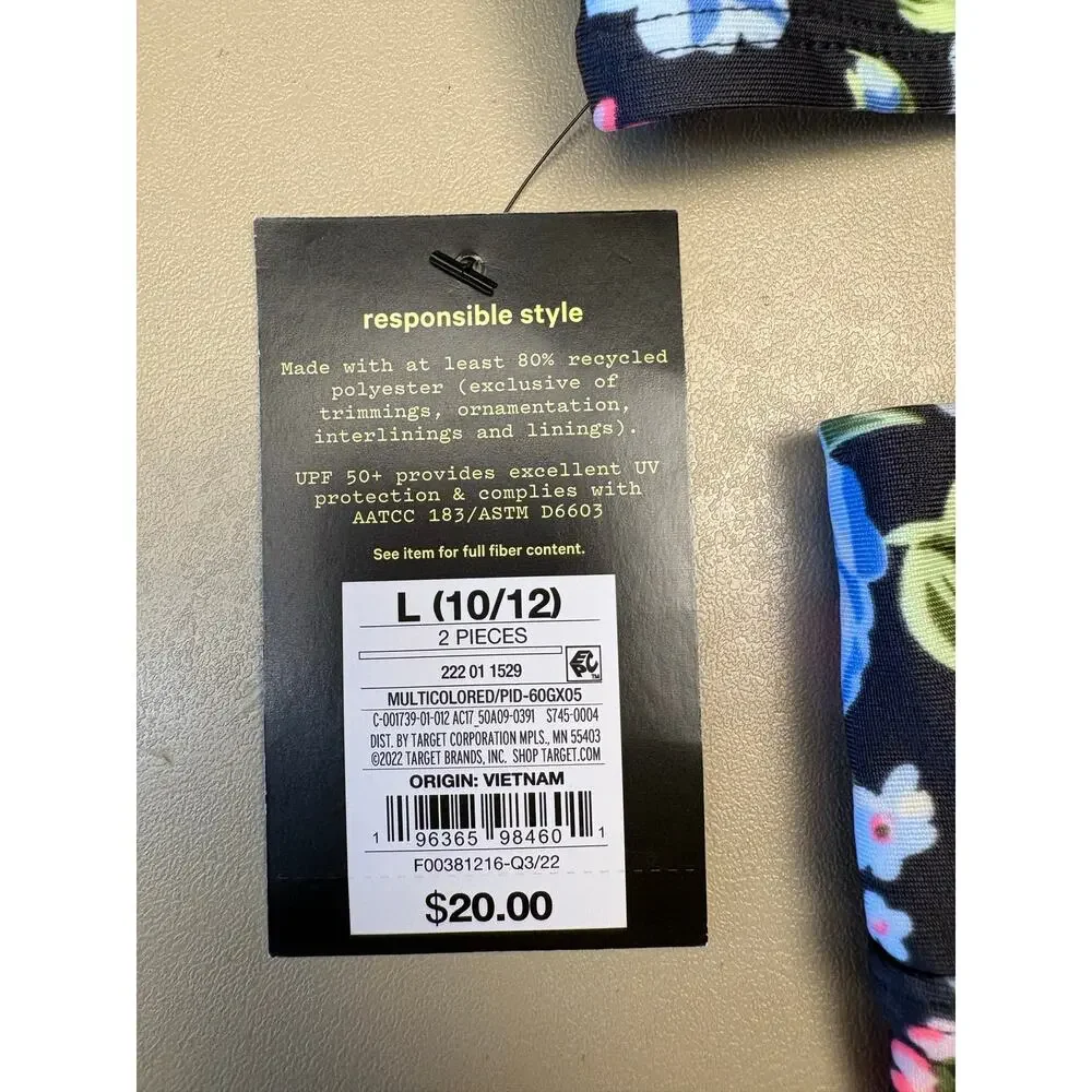 Girls 2 Piece Swimsuit Size L 10/12 Art Class Floral Swim Top Shorts UPF 50+ NWT